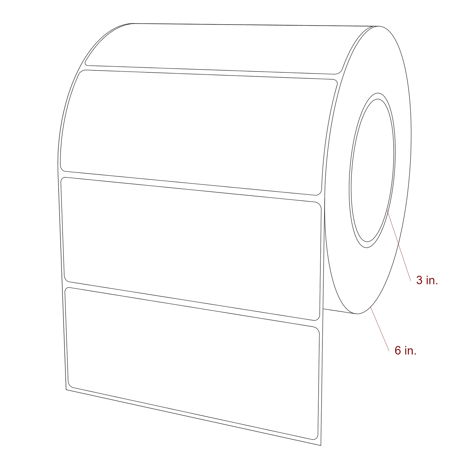5.75 Inch x 2.25 Inch Rectangle Inkjet Label Roll - 3 Inch Core - 6 Inch Roll OD - 3D Perspective