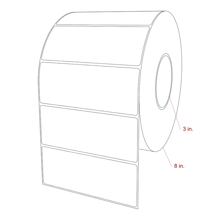 5.75 Inch x 2.25 Inch Rectangle Inkjet Label Roll - 3 Inch Core - 8 Inch Roll OD - 3D Perspective