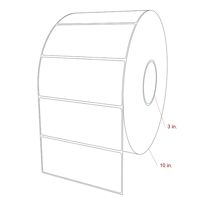 5.75 Inch x 2.5 Inch Rectangle Inkjet Label Roll - 3 Inch Core - 10 Inch Roll OD - 3D Perspective