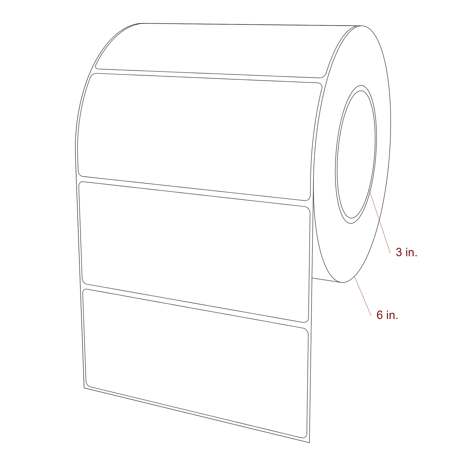 5.75 Inch x 2.5 Inch Rectangle Inkjet Label Roll - 3 Inch Core - 6 Inch Roll OD - 3D Perspective