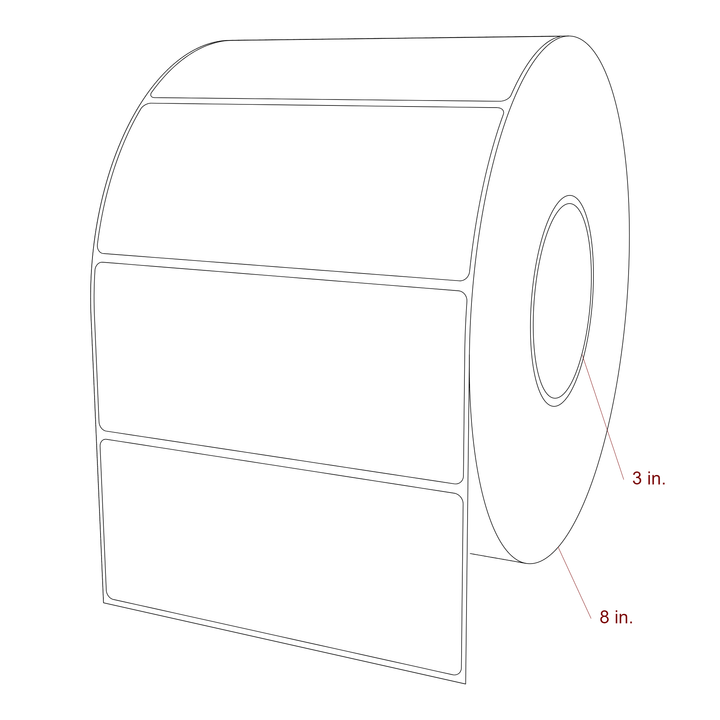 5.75 Inch x 2.5 Inch Rectangle Inkjet Label Roll - 3 Inch Core - 8 Inch Roll OD - 3D Perspective