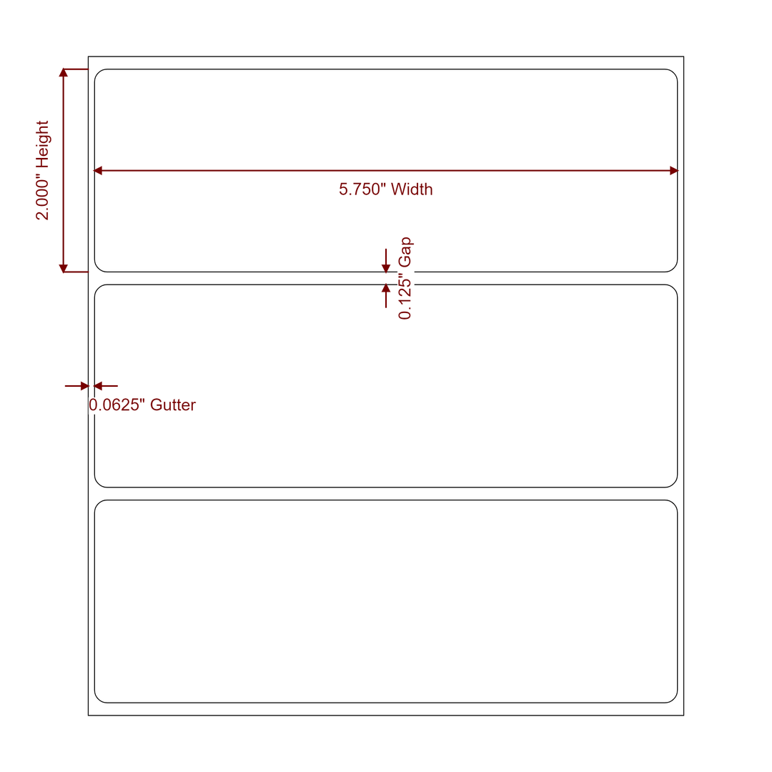 5.75 Inch x 2 Inch Rectangle Inkjet Label Roll - 2D Drawing