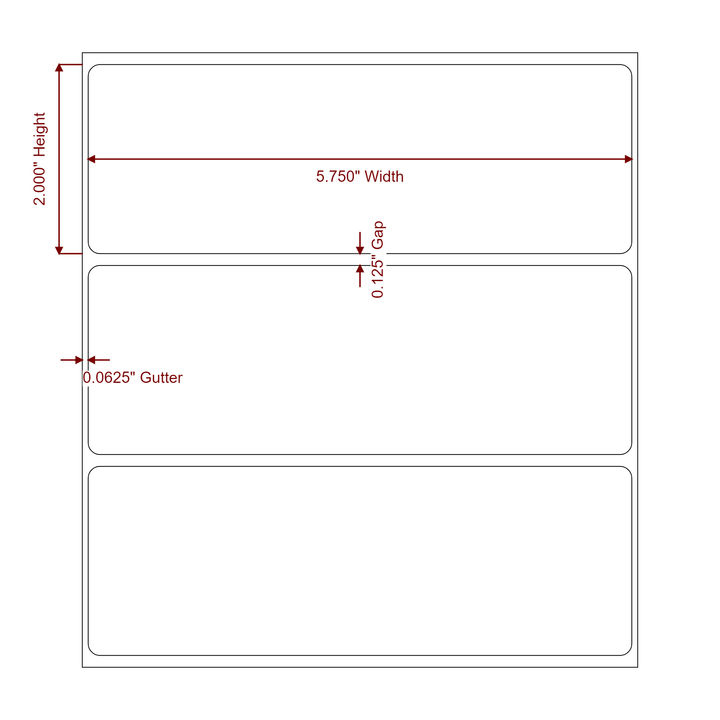 5.75 Inch x 2 Inch Rectangle Inkjet Label Roll - 2D Drawing