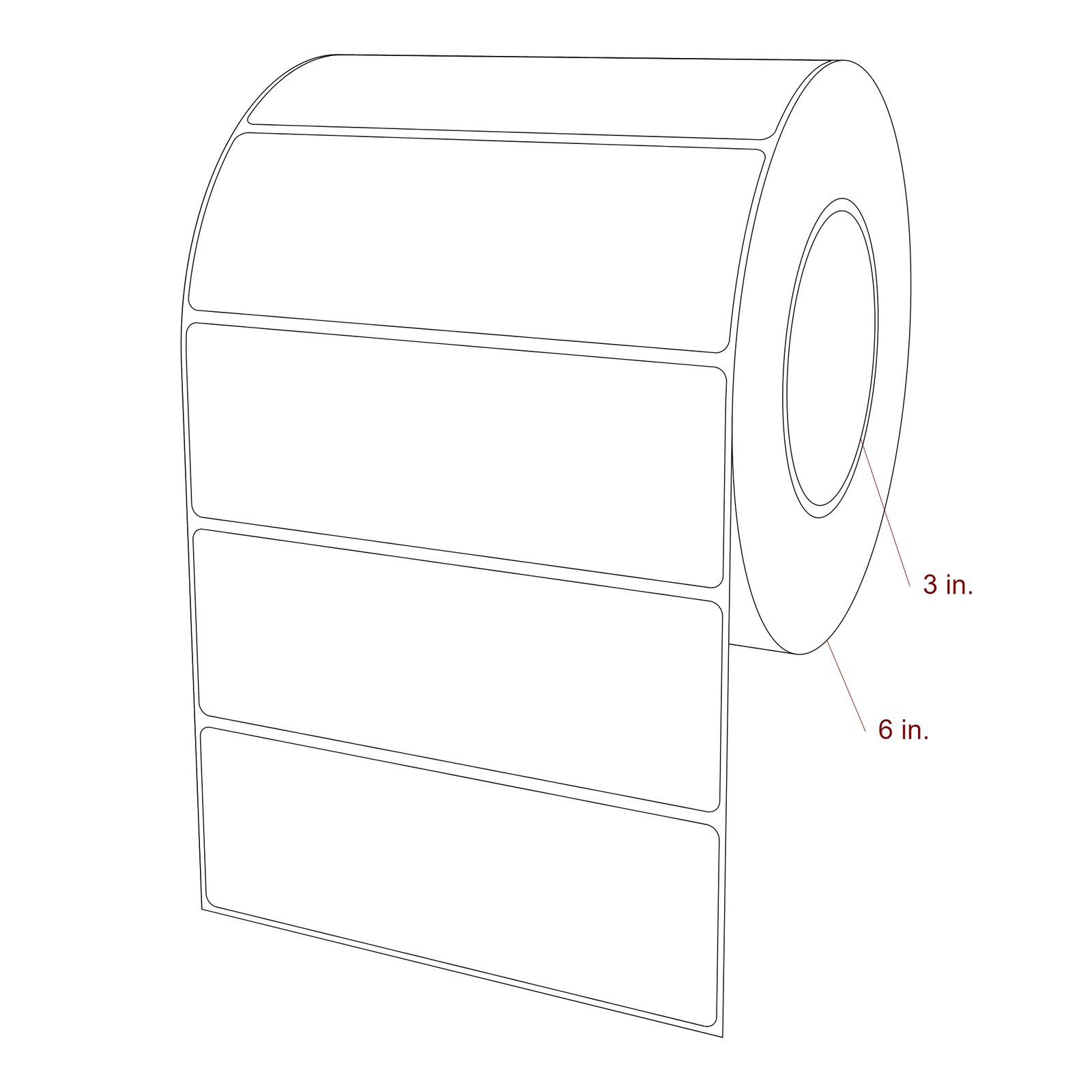 5.75 Inch x 2 Inch Rectangle Inkjet Label Roll - 3 Inch Core - 6 Inch Roll OD - 3D Perspective