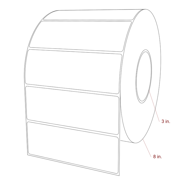 5.75 Inch x 2 Inch Rectangle Inkjet Label Roll - 3 Inch Core - 8 Inch Roll OD - 3D Perspective
