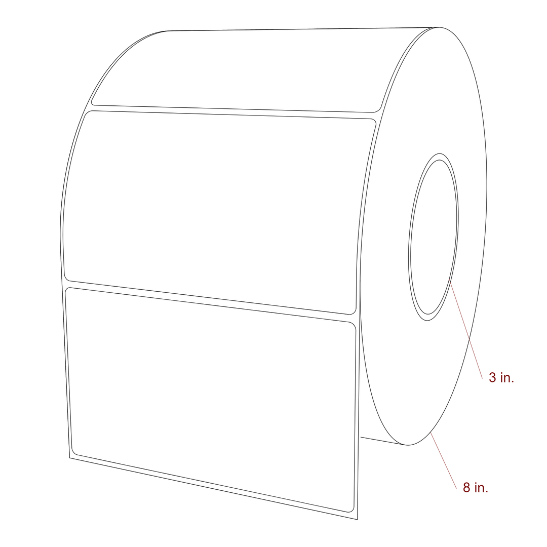 5.75 Inch x 3.25 Inch Rectangle Inkjet Label Roll - 3 Inch Core - 8 Inch Roll OD - 3D Perspective