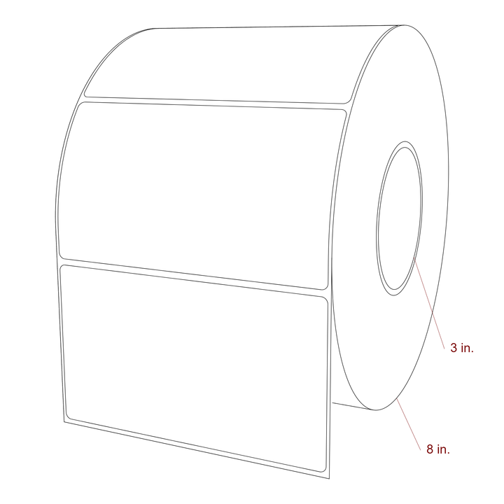 5.75 Inch x 3.25 Inch Rectangle Inkjet Label Roll - 3 Inch Core - 8 Inch Roll OD - 3D Perspective
