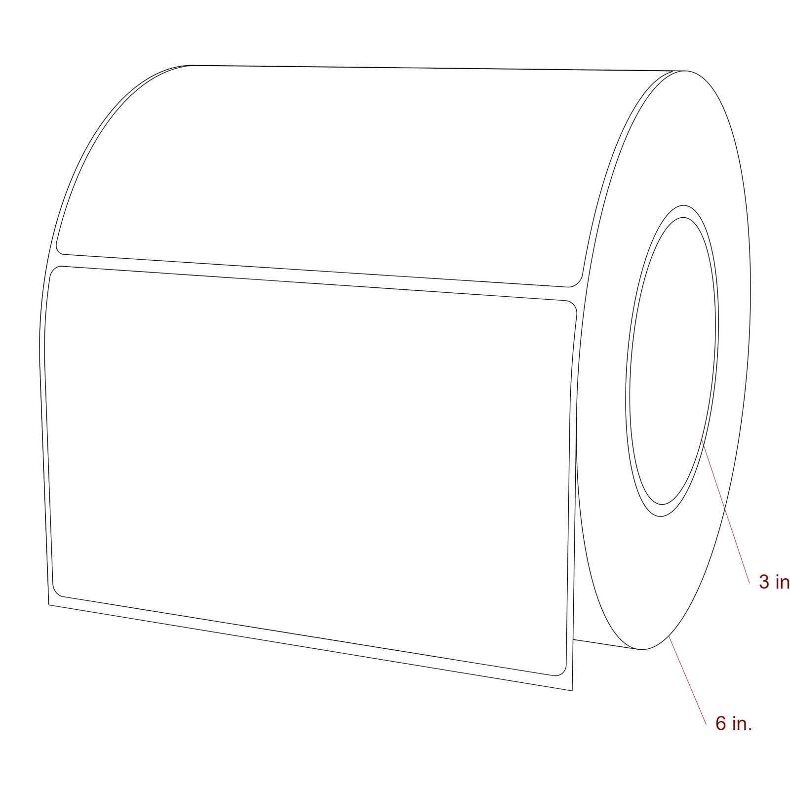 5.75 Inch x 3.5 Inch Rectangle Inkjet Label Roll - 3 Inch Core - 6 Inch Roll OD - 3D Perspective