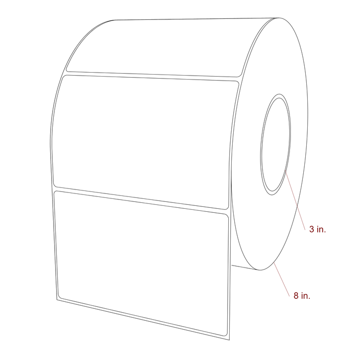 5.75 Inch x 3.5 Inch Rectangle Inkjet Label Roll - 3 Inch Core - 8 Inch Roll OD - 3D Perspective