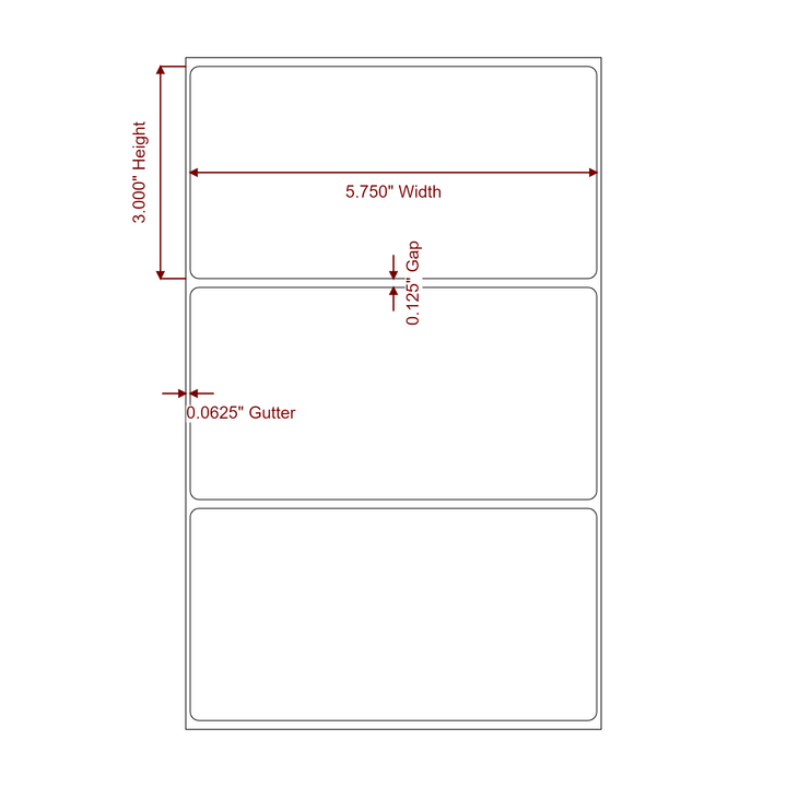5.75 Inch x 3 Inch Rectangle Inkjet Label Roll - 2D Drawing