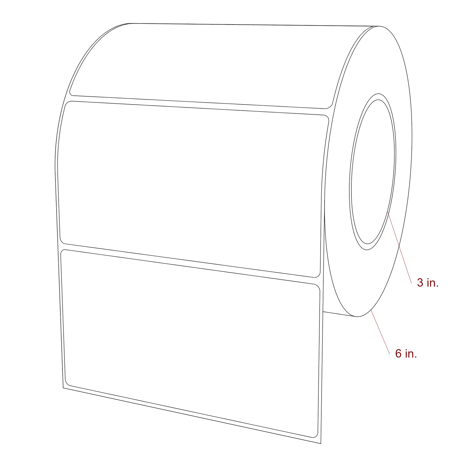5.75 Inch x 3 Inch Rectangle Inkjet Label Roll - 3 Inch Core - 6 Inch Roll OD - 3D Perspective