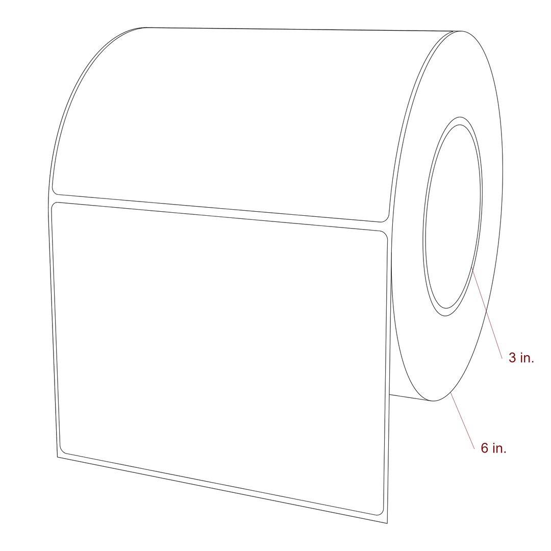 5.75 Inch x 4.25 Inch Rectangle Inkjet Label Roll - 3 Inch Core - 6 Inch Roll OD - 3D Perspective