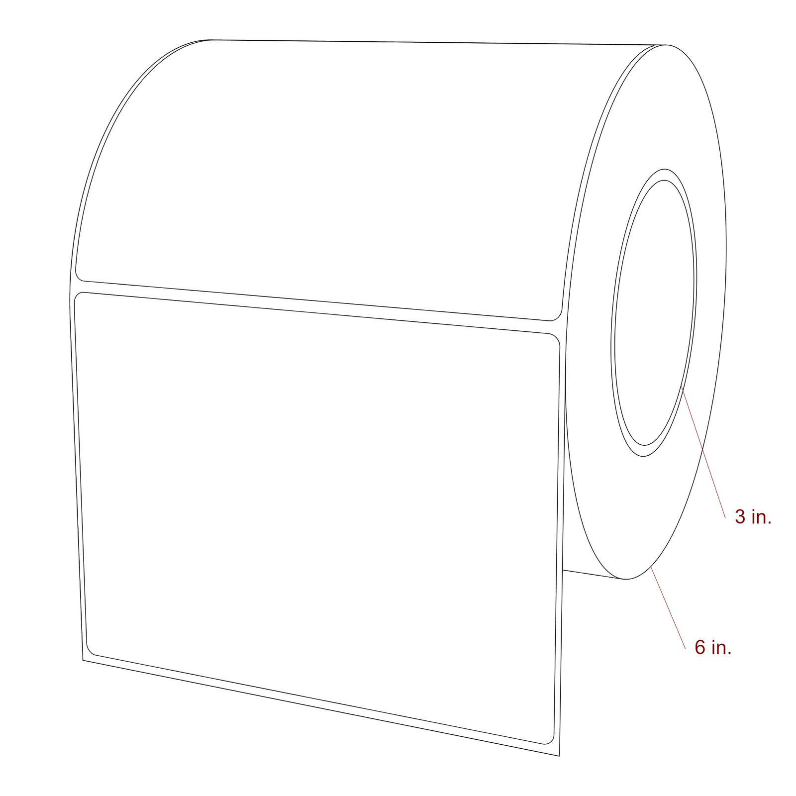 5.75 Inch x 4.25 Inch Rectangle Inkjet Label Roll - 3 Inch Core - 6 Inch Roll OD - 3D Perspective