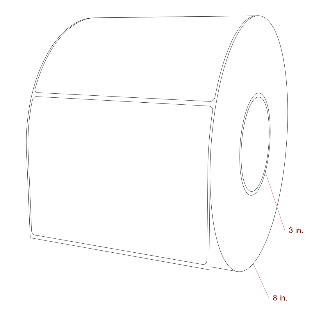 5.75 Inch x 4.25 Inch Rectangle Inkjet Label Roll - 3 Inch Core - 8 Inch Roll OD - 3D Perspective