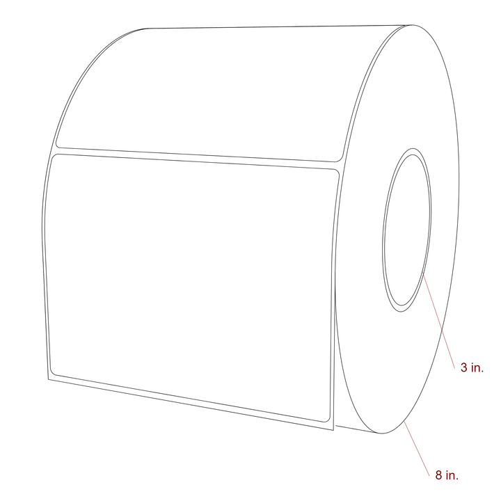 5.75 Inch x 4.25 Inch Rectangle Inkjet Label Roll - 3 Inch Core - 8 Inch Roll OD - 3D Perspective