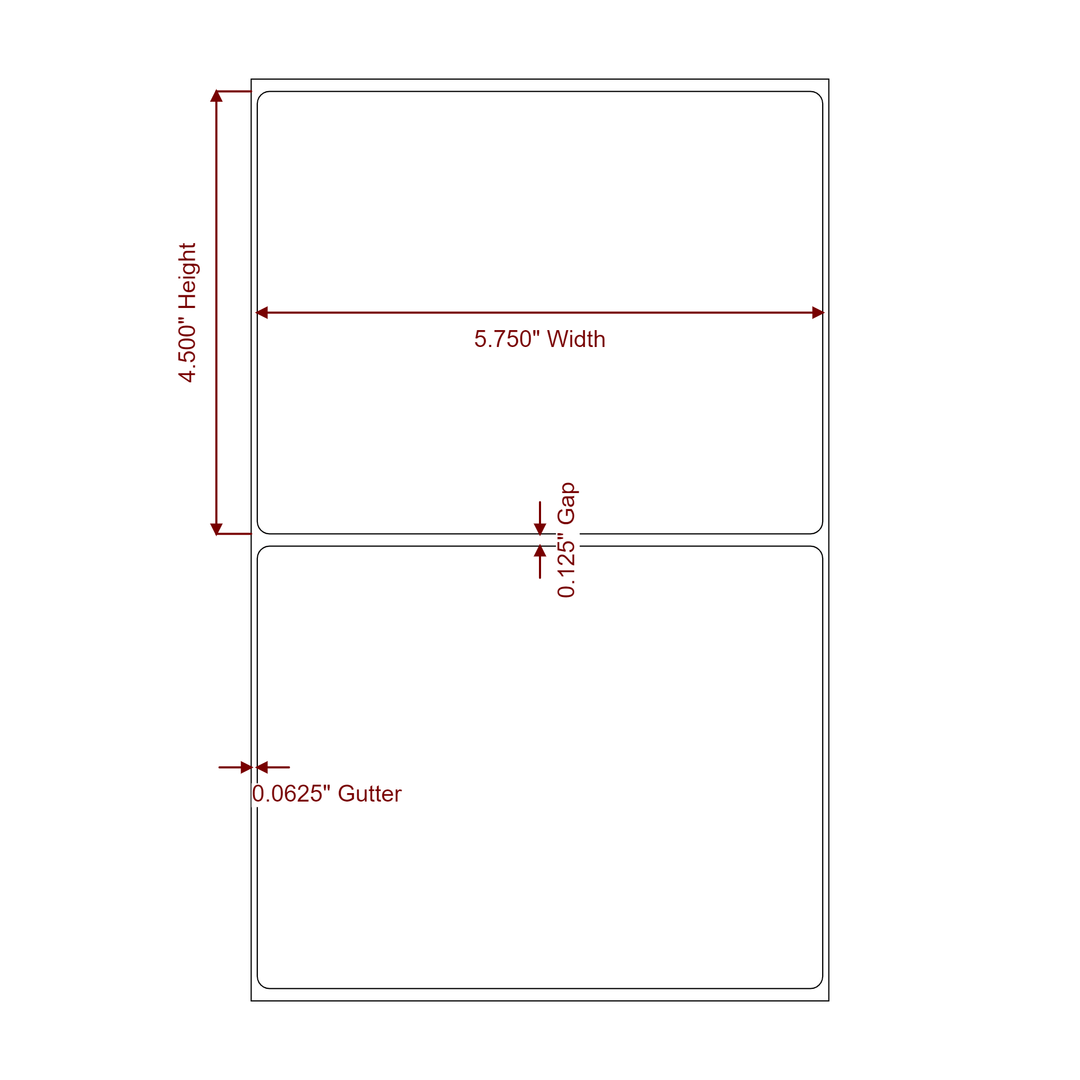 5.75 Inch x 4.5 Inch Rectangle Inkjet Label Roll - 2D Drawing