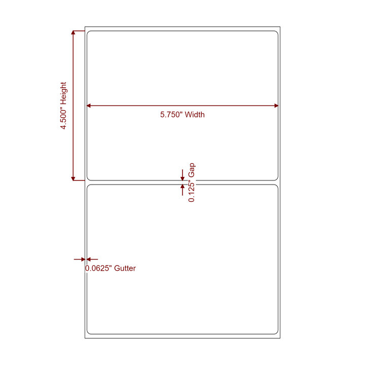 5.75 Inch x 4.5 Inch Rectangle Inkjet Label Roll - 2D Drawing