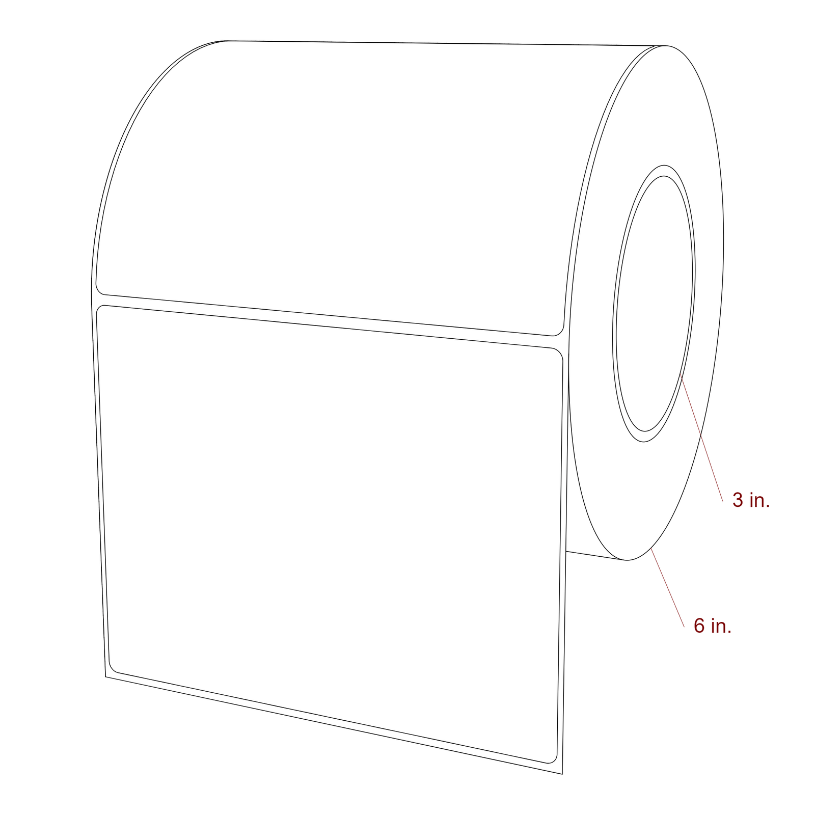 5.75 Inch x 4.5 Inch Rectangle Inkjet Label Roll - 3 Inch Core - 6 Inch Roll OD - 3D Perspective