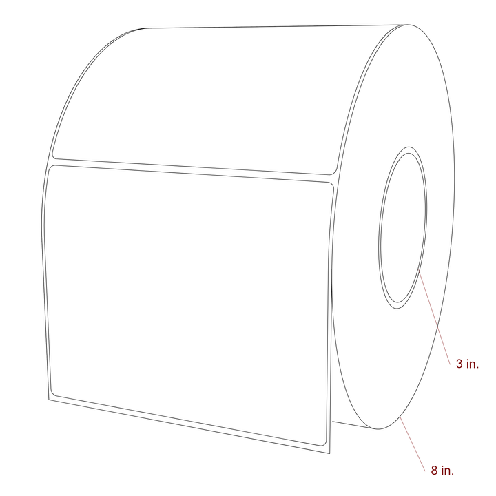 5.75 Inch x 4.5 Inch Rectangle Inkjet Label Roll - 3 Inch Core - 8 Inch Roll OD - 3D Perspective
