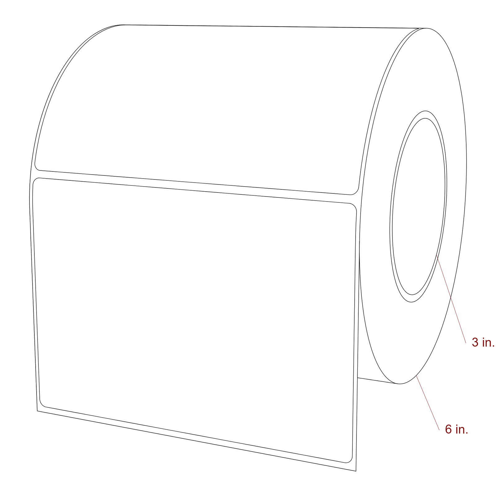 5.75 Inch x 4 Inch Rectangle Inkjet Label Roll - 3 Inch Core - 6 Inch Roll OD - 3D Perspective