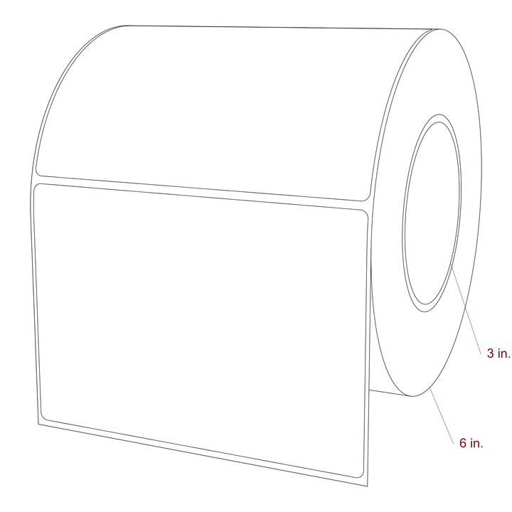 5.75 Inch x 4 Inch Rectangle Inkjet Label Roll - 3 Inch Core - 6 Inch Roll OD - 3D Perspective