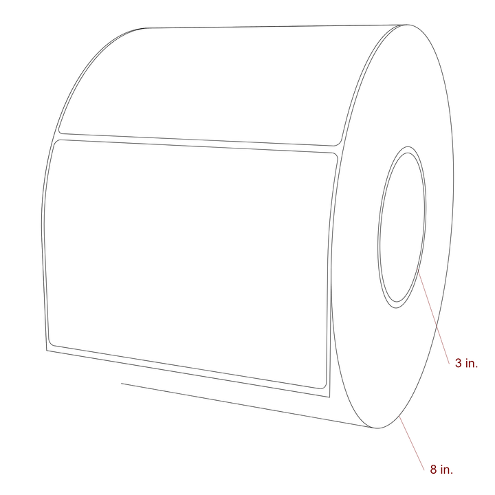 5.75 Inch x 4 Inch Rectangle Inkjet Label Roll - 3 Inch Core - 8 Inch Roll OD - 3D Perspective