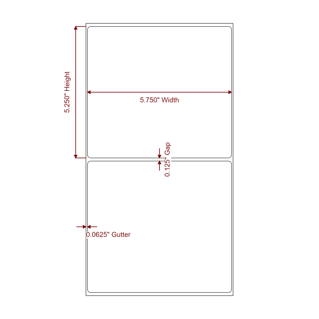 5.75 Inch x 5.25 Inch Rectangle Inkjet Label Roll - 2D Drawing