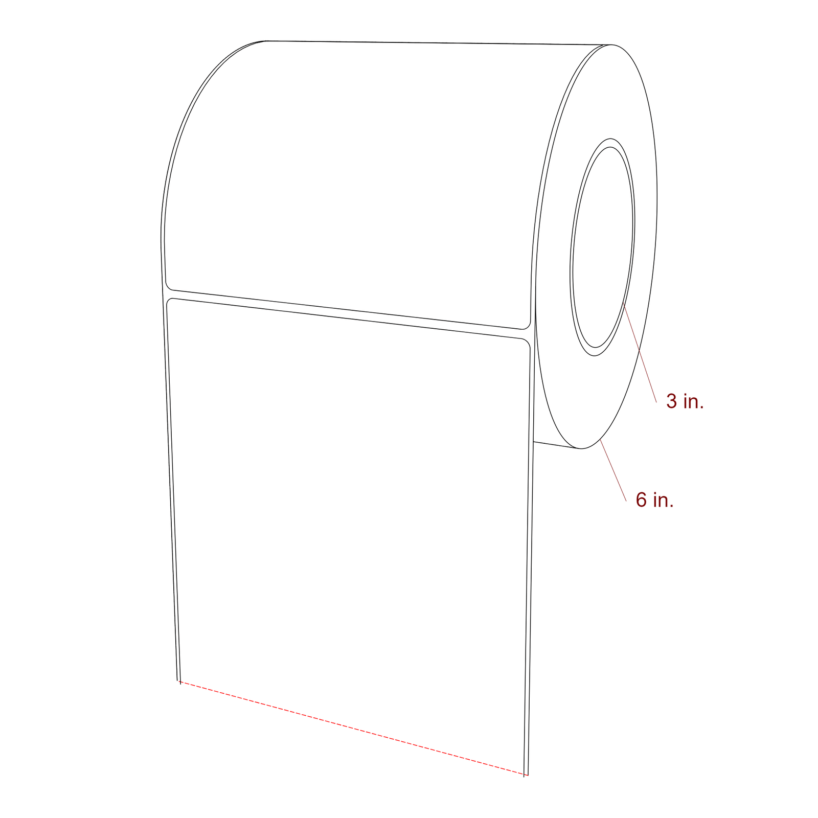 5.75 Inch x 5.25 Inch Rectangle Inkjet Label Roll - 3 Inch Core - 6 Inch Roll OD - 3D Perspective