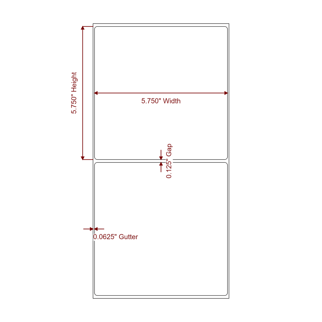 5.75 Inch x 5.75 Inch Rectangle Inkjet Label Roll - 2D Drawing