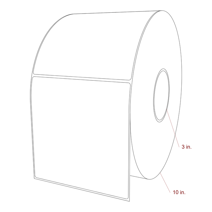 5.75 Inch x 5.75 Inch Rectangle Inkjet Label Roll - 3 Inch Core - 10 Inch Roll OD - 3D Perspective