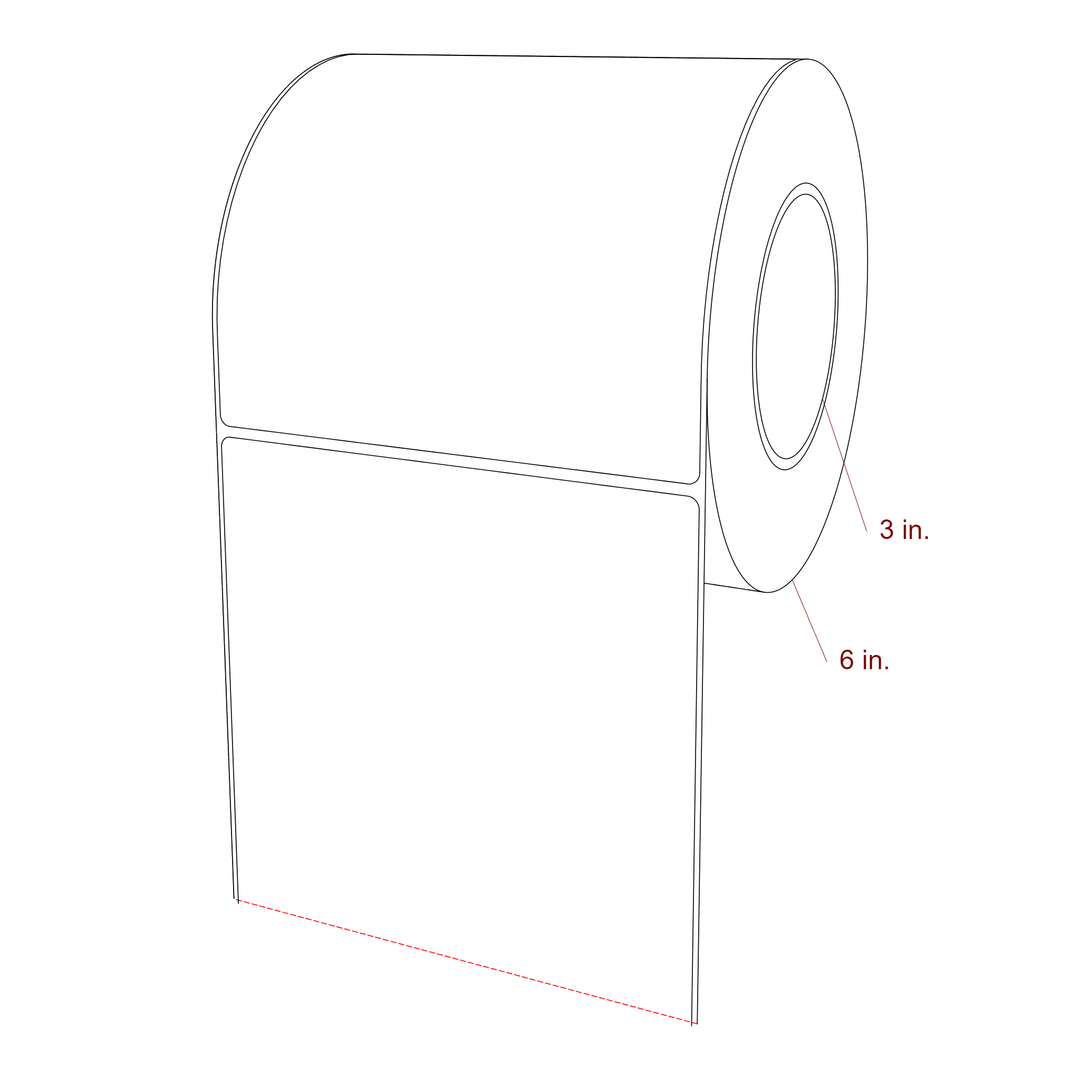 5.75 Inch x 5.75 Inch Rectangle Inkjet Label Roll - 3 Inch Core - 6 Inch Roll OD - 3D Perspective
