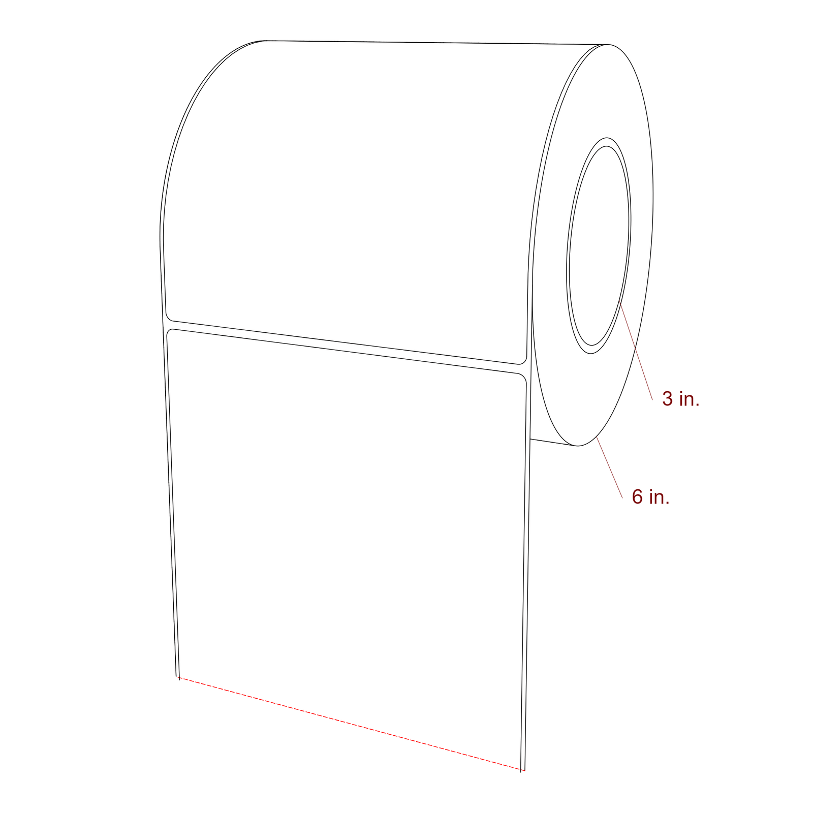 5.75 Inch x 5.75 Inch Rectangle Inkjet Label Roll - 3 Inch Core - 6 Inch Roll OD - 3D Perspective
