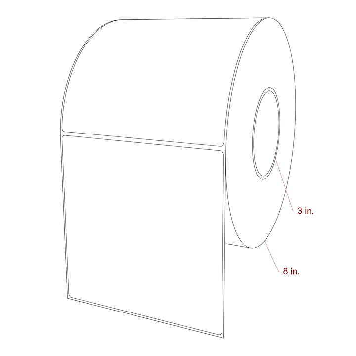 5.75 Inch x 5.75 Inch Rectangle Inkjet Label Roll - 3 Inch Core - 8 Inch Roll OD - 3D Perspective