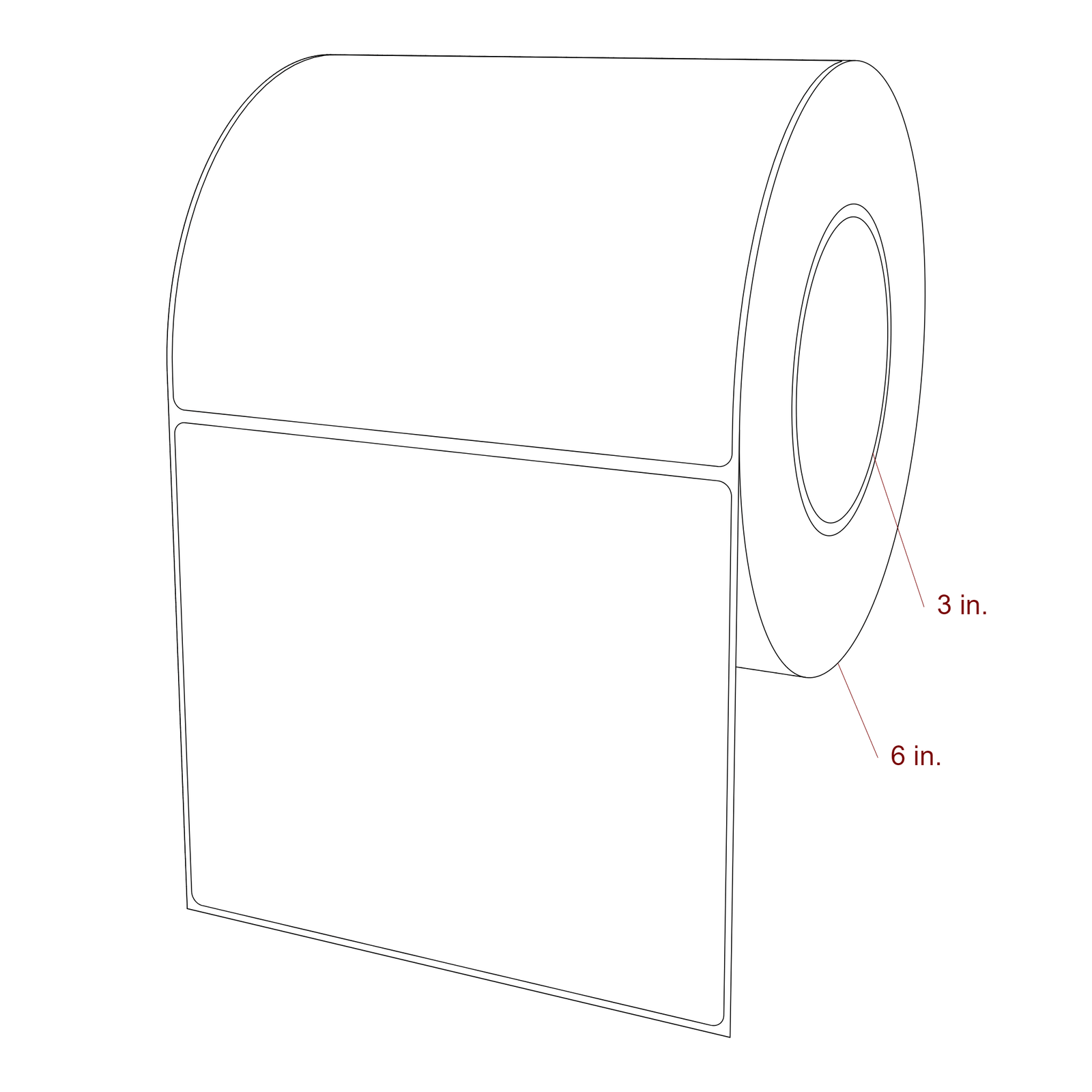 5.75 Inch x 5 Inch Rectangle Inkjet Label Roll - 3 Inch Core - 6 Inch Roll OD - 3D Perspective