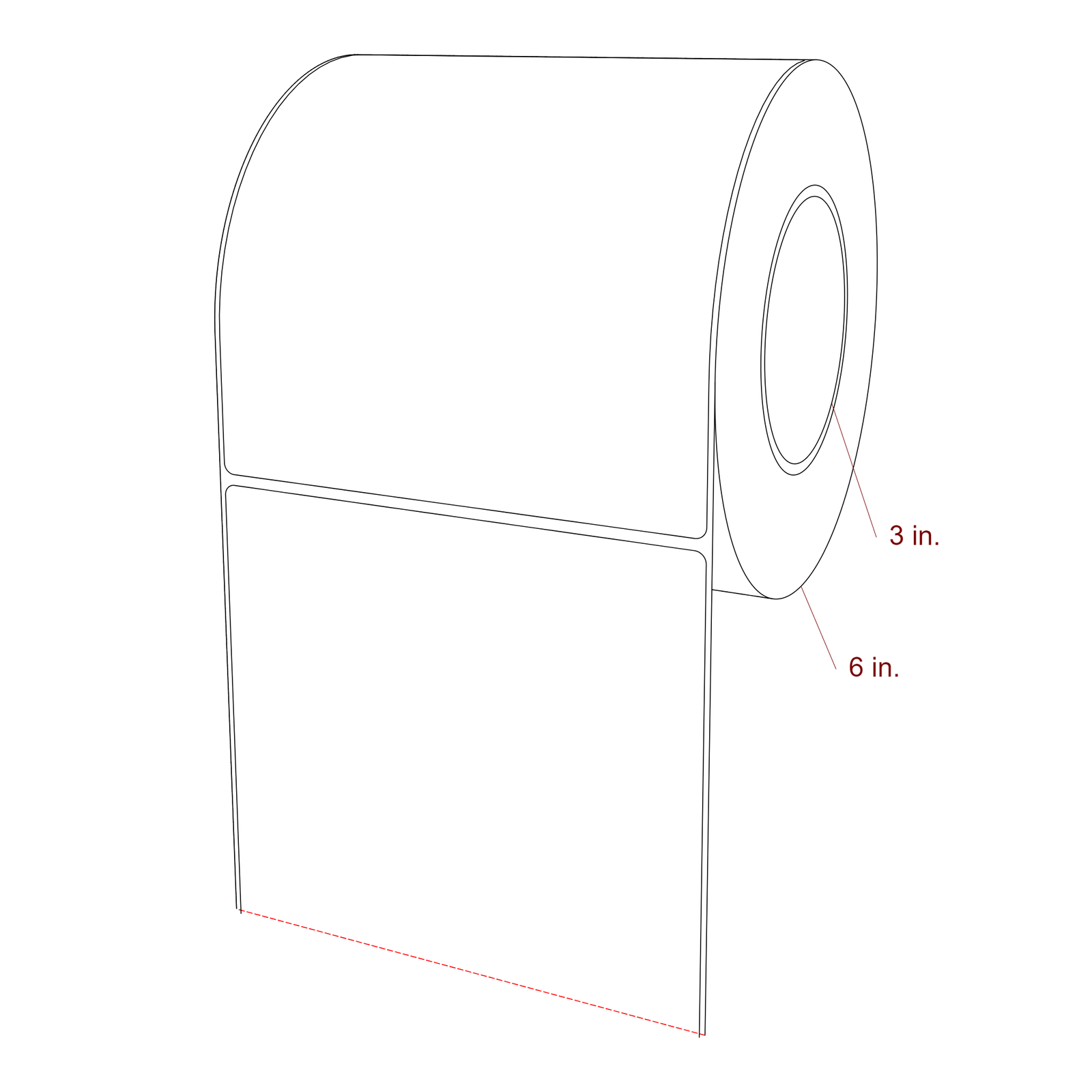 5.75 Inch x 6.25 Inch Rectangle Inkjet Label Roll - 3 Inch Core - 6 Inch Roll OD - 3D Perspective
