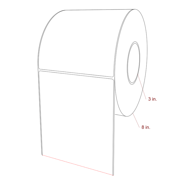 5.75 Inch x 6.25 Inch Rectangle Inkjet Label Roll - 3 Inch Core - 8 Inch Roll OD - 3D Perspective