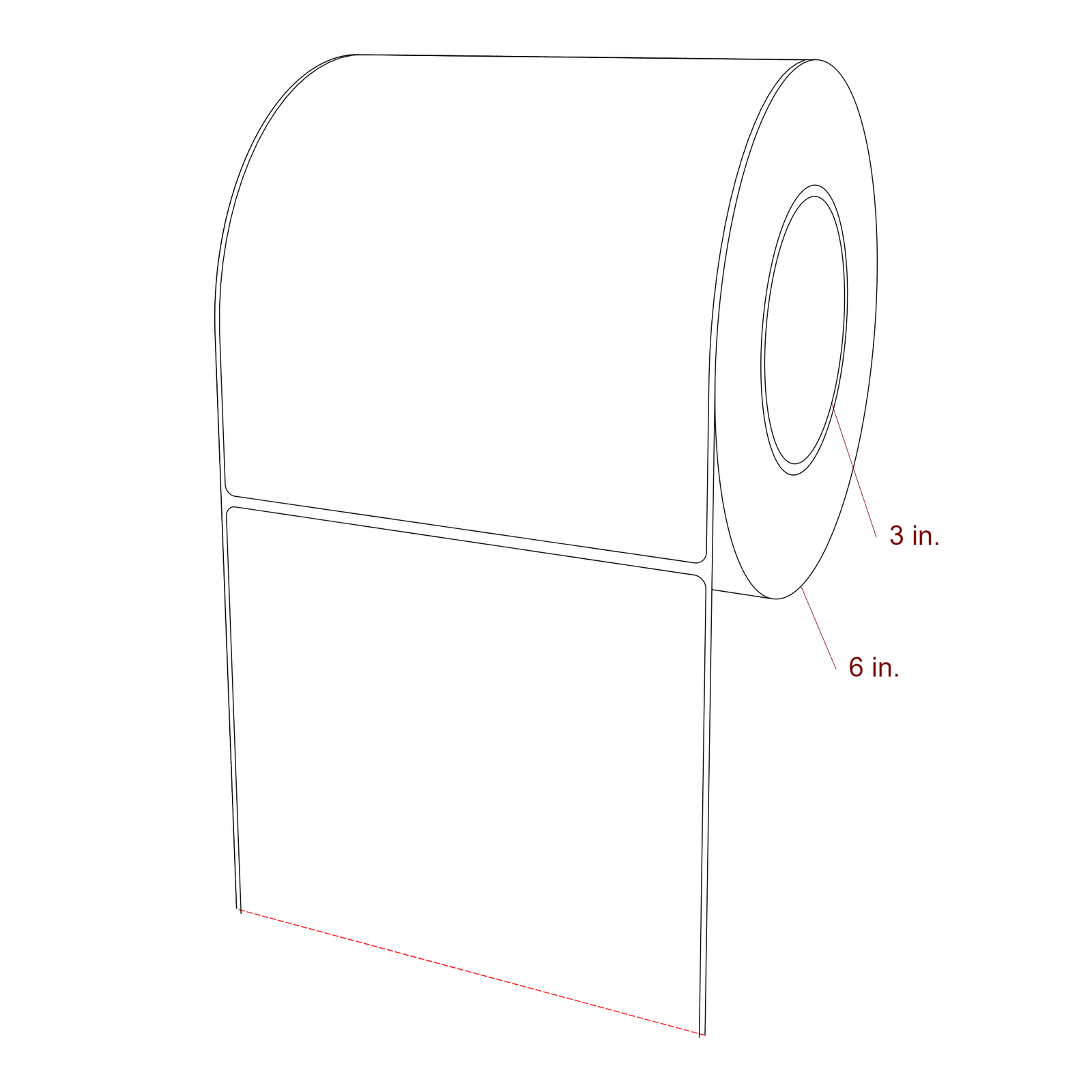 5.75 Inch x 6.5 Inch Rectangle Inkjet Label Roll - 3 Inch Core - 6 Inch Roll OD - 3D Perspective
