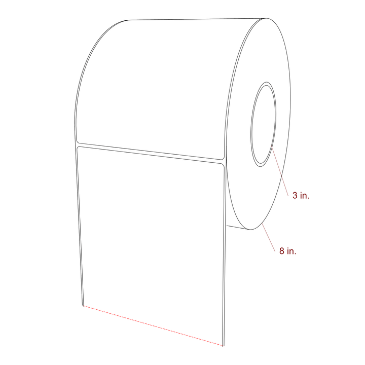 5.75 Inch x 6.5 Inch Rectangle Inkjet Label Roll - 3 Inch Core - 8 Inch Roll OD - 3D Perspective