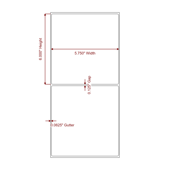 5.75 Inch x 6 Inch Rectangle Inkjet Label Roll - 2D Drawing