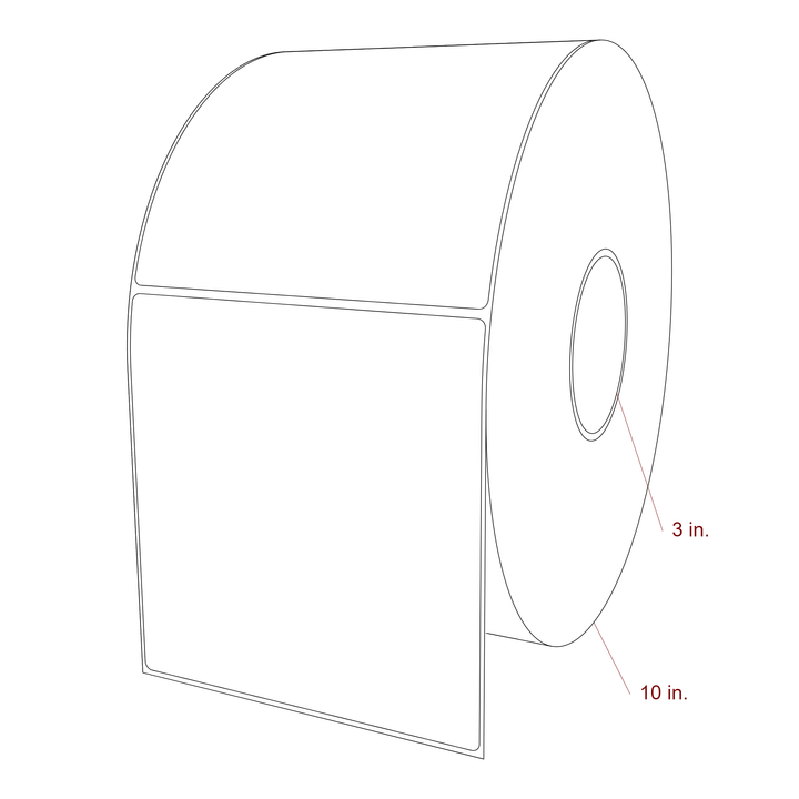 5.75 Inch x 6 Inch Rectangle Inkjet Label Roll - 3 Inch Core - 10 Inch Roll OD - 3D Perspective