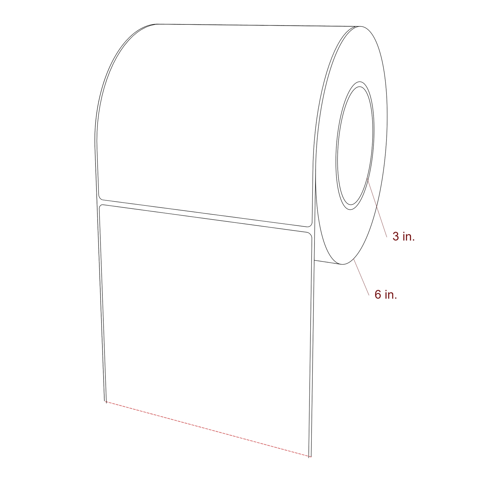 5.75 Inch x 6 Inch Rectangle Inkjet Label Roll - 3 Inch Core - 6 Inch Roll OD - 3D Perspective