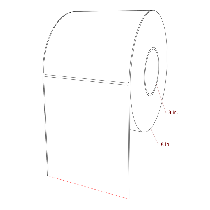 5.75 Inch x 6 Inch Rectangle Inkjet Label Roll - 3 Inch Core - 8 Inch Roll OD - 3D Perspective