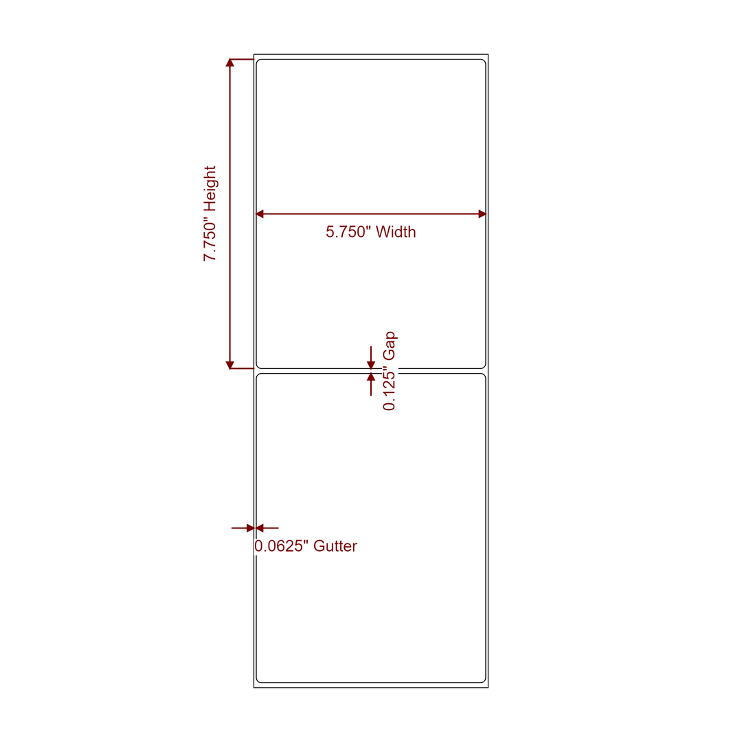 5.75 Inch x 7.75 Inch Rectangle Inkjet Label Roll - 2D Drawing