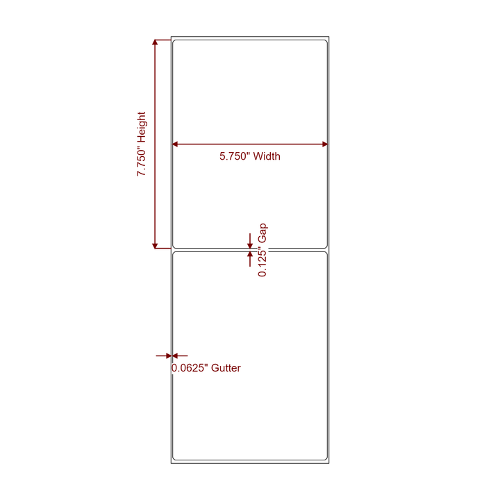5.75 Inch x 7.75 Inch Rectangle Inkjet Label Roll - 2D Drawing