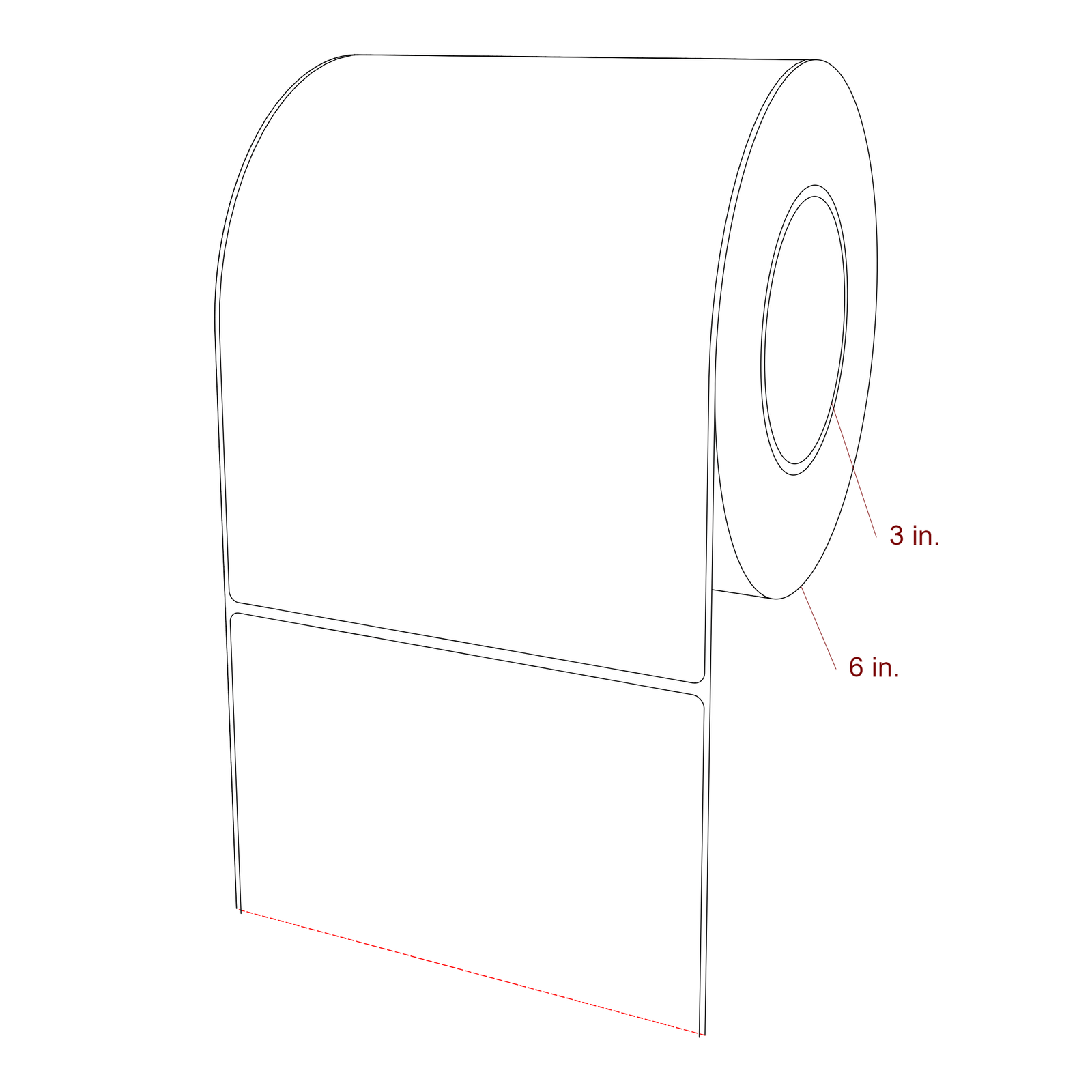 5.75 Inch x 7.75 Inch Rectangle Inkjet Label Roll - 3 Inch Core - 6 Inch Roll OD - 3D Perspective