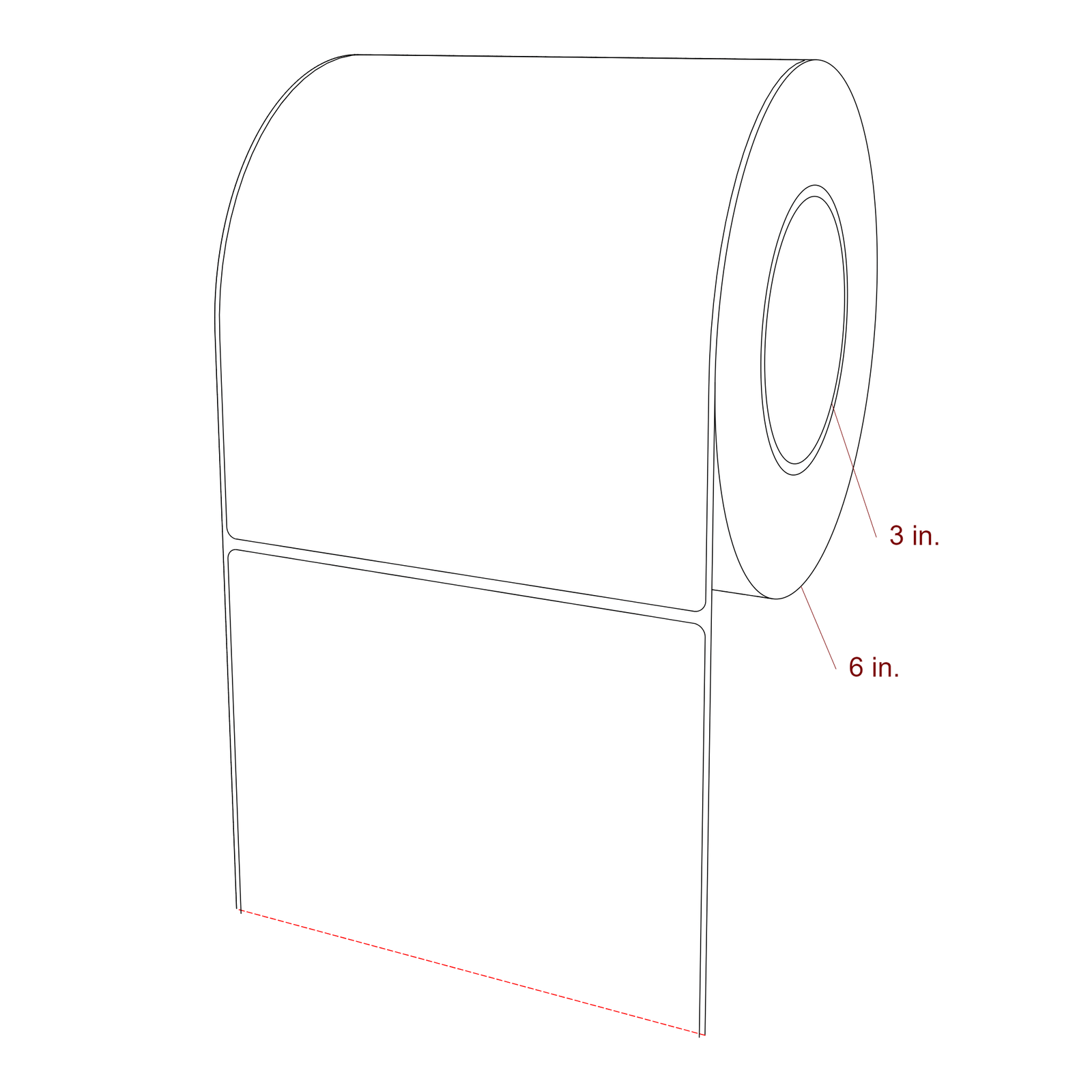 5.75 Inch x 7 Inch Rectangle Inkjet Label Roll - 3 Inch Core - 6 Inch Roll OD - 3D Perspective