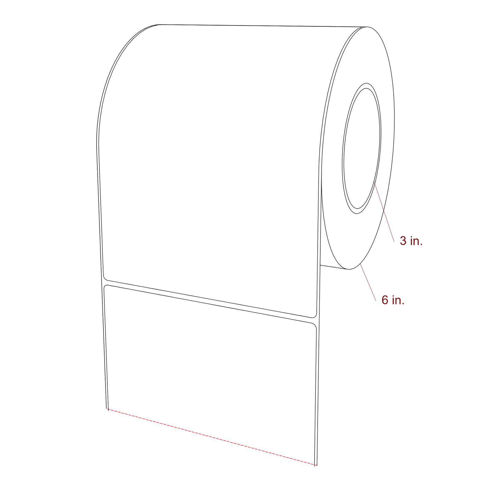 5.75 Inch x 8 Inch Rectangle Inkjet Label Roll - 3 Inch Core - 6 Inch Roll OD - 3D Perspective