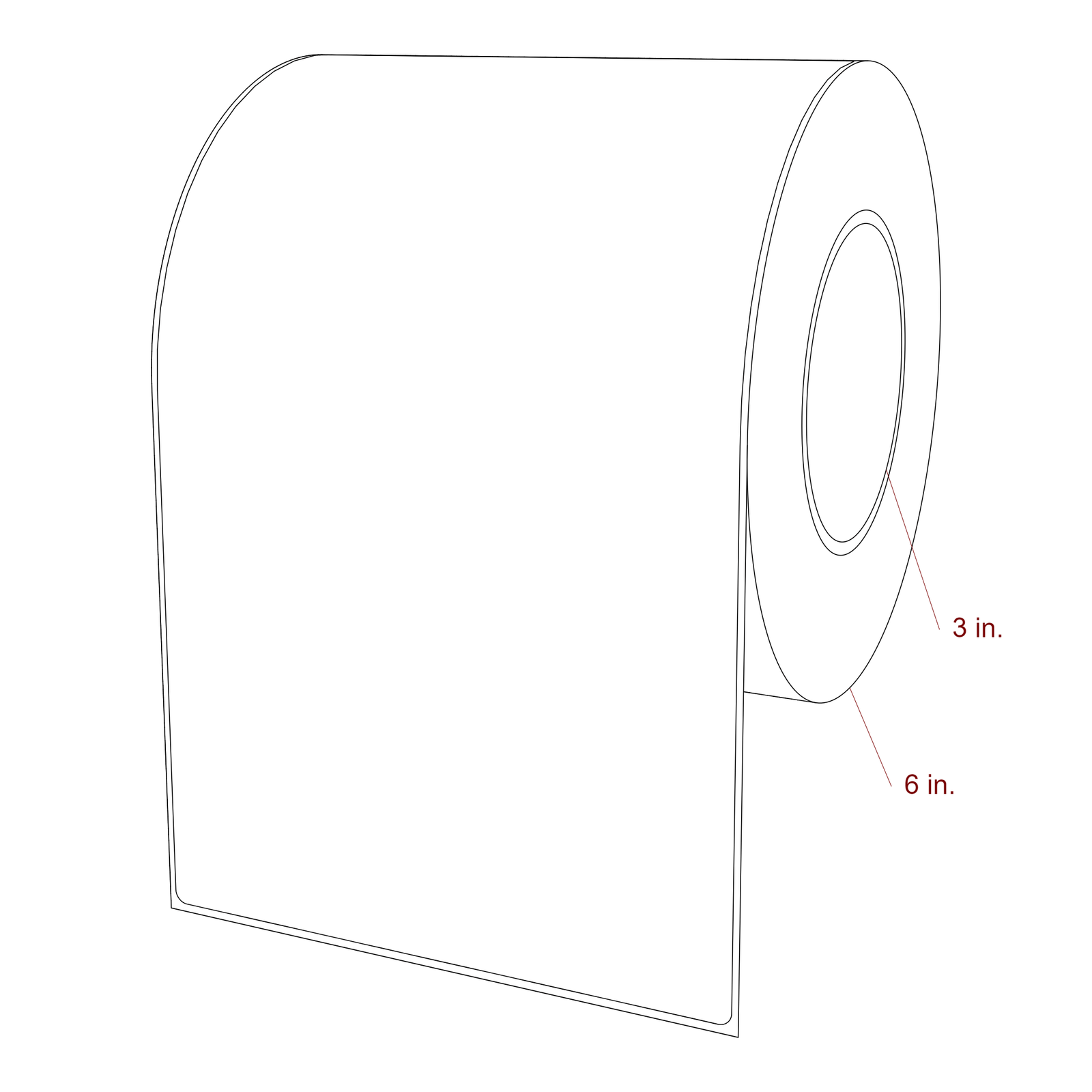 5.75 Inch x 9.75 Inch Rectangle Inkjet Label Roll - 3 Inch Core - 6 Inch Roll OD - 3D Perspective