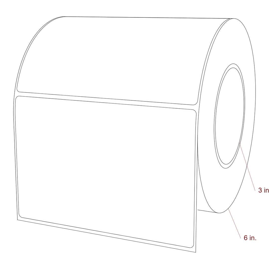 5.875 Inch x 3.875 Inch Rectangle Inkjet Label Roll - 3 Inch Core - 6 Inch Roll OD - 3D Perspective