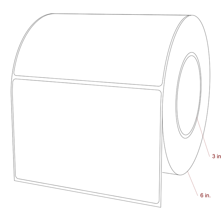5.875 Inch x 3.875 Inch Rectangle Inkjet Label Roll - 3 Inch Core - 6 Inch Roll OD - 3D Perspective